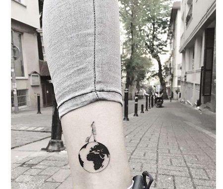 小清新小腿地球纹身图案