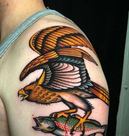 Old School大臂老鹰鱼纹身图案