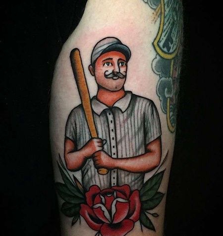 Old School大臂人像玫瑰纹身图案