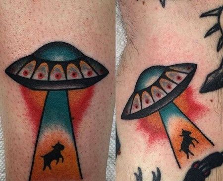 Old School小腿飞碟纹身图案