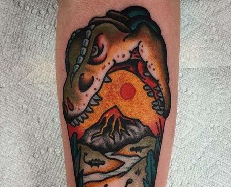 Old School小臂恐龙纹身图案