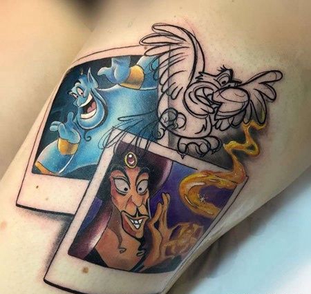 New School大腿阿拉丁神灯纹身图案