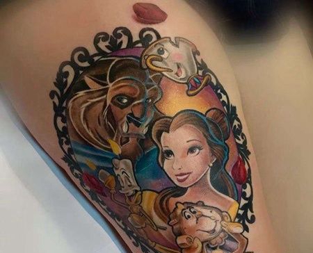 New School大腿美女与野兽纹身图案