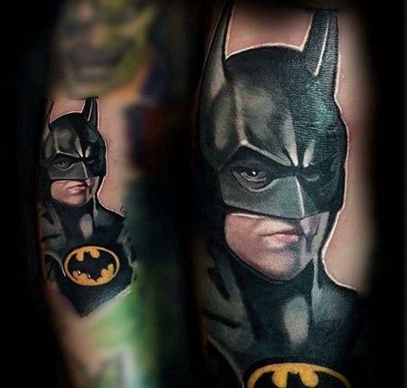 New School小腿蝙蝠侠纹身图案