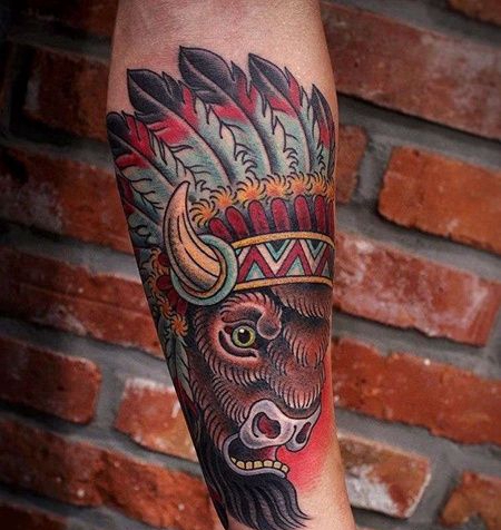 Old School小臂牛纹身图案