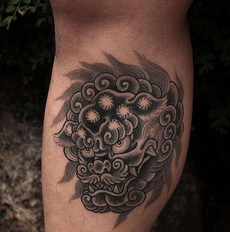 日式小腿夜叉纹身图案