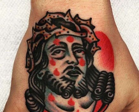 Old School手背耶稣纹身图案