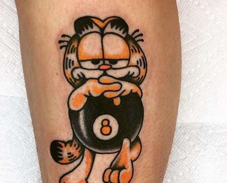 Old School小腿加菲猫纹身图案
