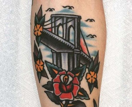 Old School小臂铁路玫瑰纹身图案