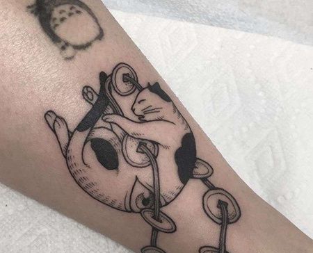 小清新小臂招财猫纹身图案