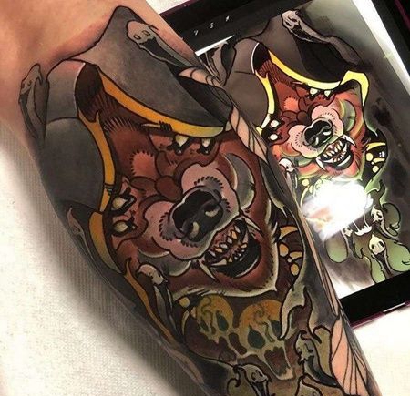 New School小臂野猪纹身图案