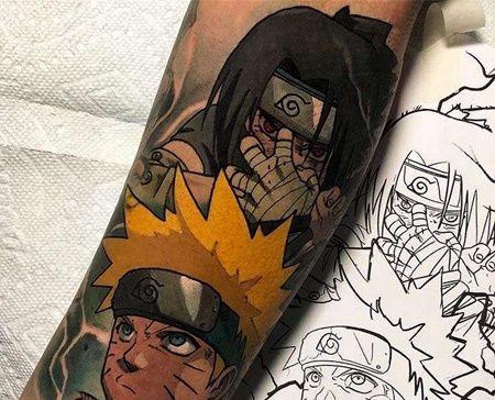 卡通小腿火影忍者鸣人佐助纹身图案