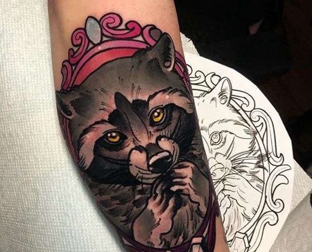 New School小臂浣熊纹身图案