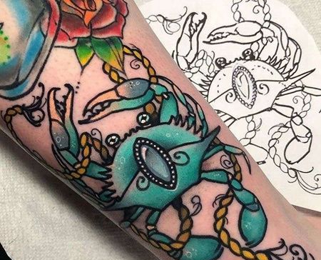 New School小臂螃蟹纹身图案