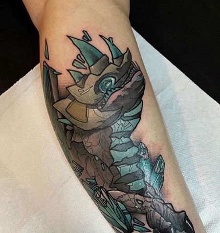 New School小腿哥斯拉纹身图案