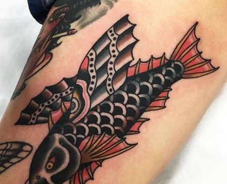 Old School大腿鱼纹身图案