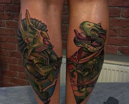 New School小腿恐龙纹身图案