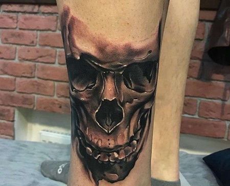 写实小腿骷髅纹身图案