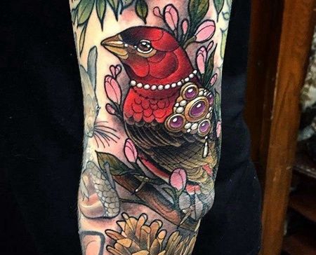 New School胳膊鸟纹身图案