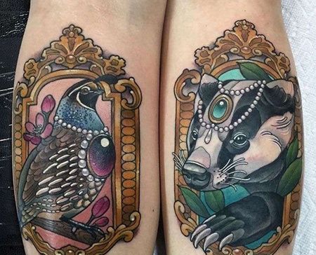 New School小腿鸟浣熊纹身图案