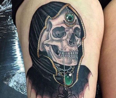 New School大腿骷髅死神纹身图案