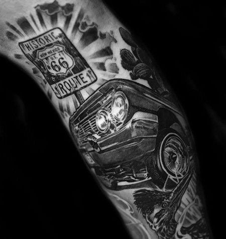 New School小腿汽车纹身图案