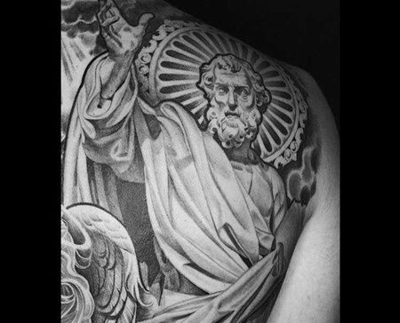写实后背雕像纹身图案