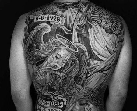 写实后背人像纹身图案