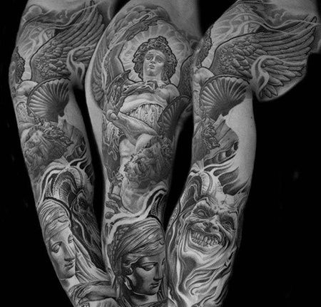 写实胳膊天使恶魔纹身图案