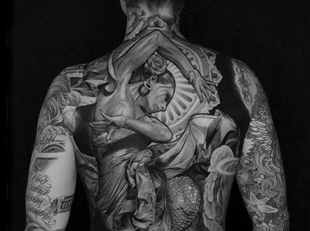 写实后背舞女纹身图案