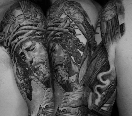 写实大臂耶稣纹身图案