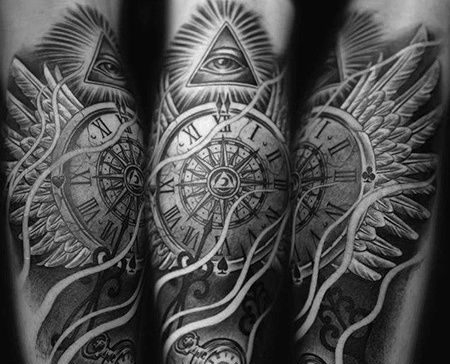 写实小臂钟表眼睛纹身图案