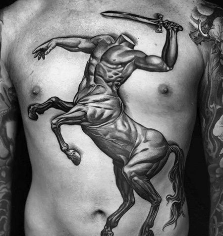 写实前胸腹部人马纹身图案