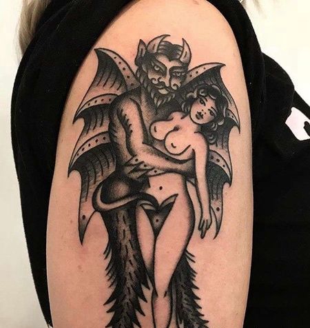 Old School大臂恶魔女人纹身图案