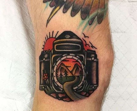 Old School大腿相机纹身图案