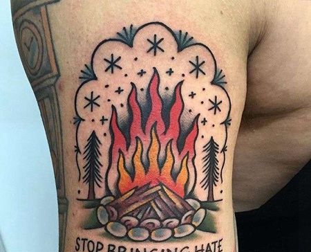 Old School大臂火堆纹身图案
