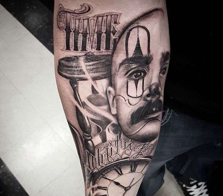 写实小臂人像钟表纹身图案