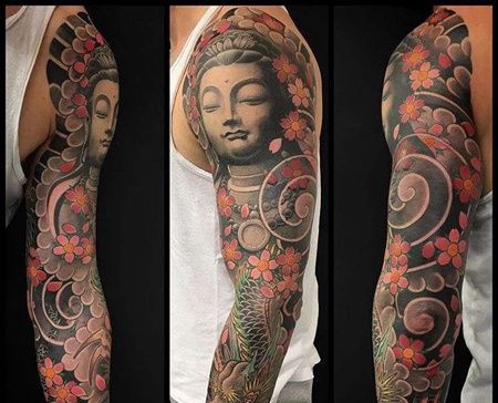 新传统胳膊佛龙纹身图案