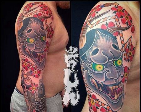 日式胳膊般若鬼武士纹身图案