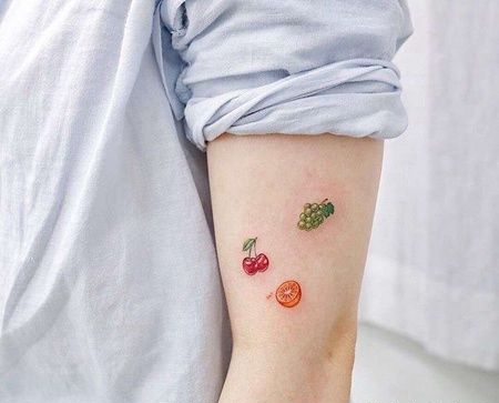 小清新大臂柠檬葡萄樱桃纹身图案