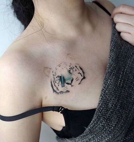 锁骨老虎纹身图案