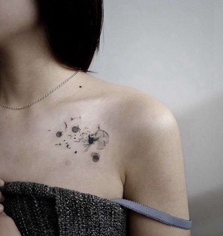 小清新锁骨蒲公英纹身图案