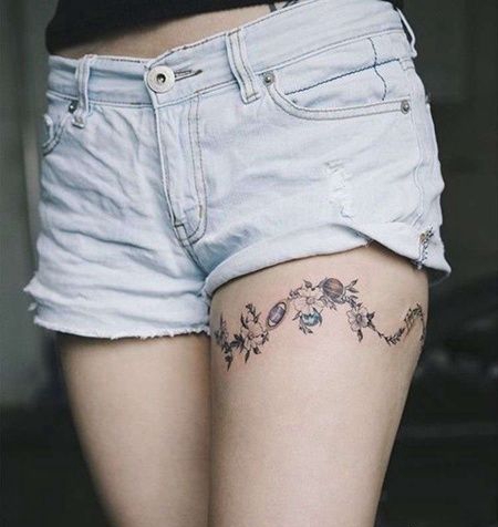 小清新大腿腿环纹身图案