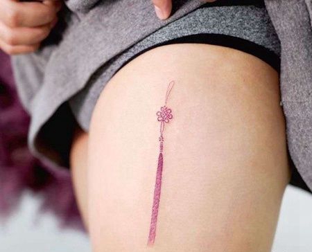 小清新大腿中国结纹身图案