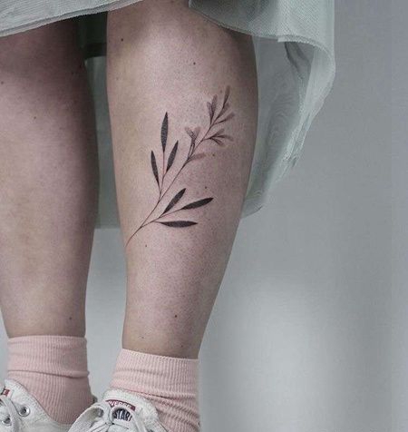 小清新小腿叶子纹身图案