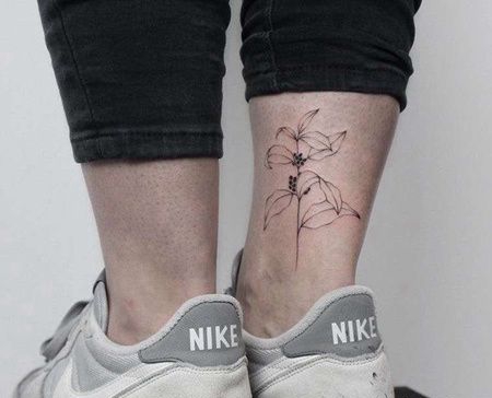 小清晰小腿叶子花卉纹身图案