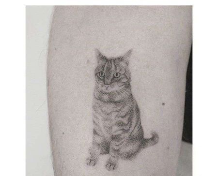 点刺小腿猫纹身图案