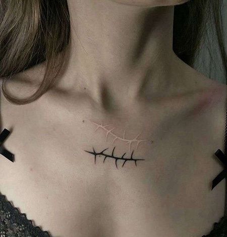 小清新锁骨疤痕纹身图案