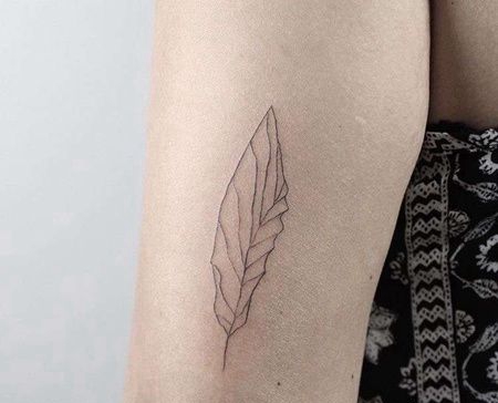 小清新大臂线条叶子纹身图案