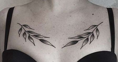 Old School锁骨叶子纹身图案